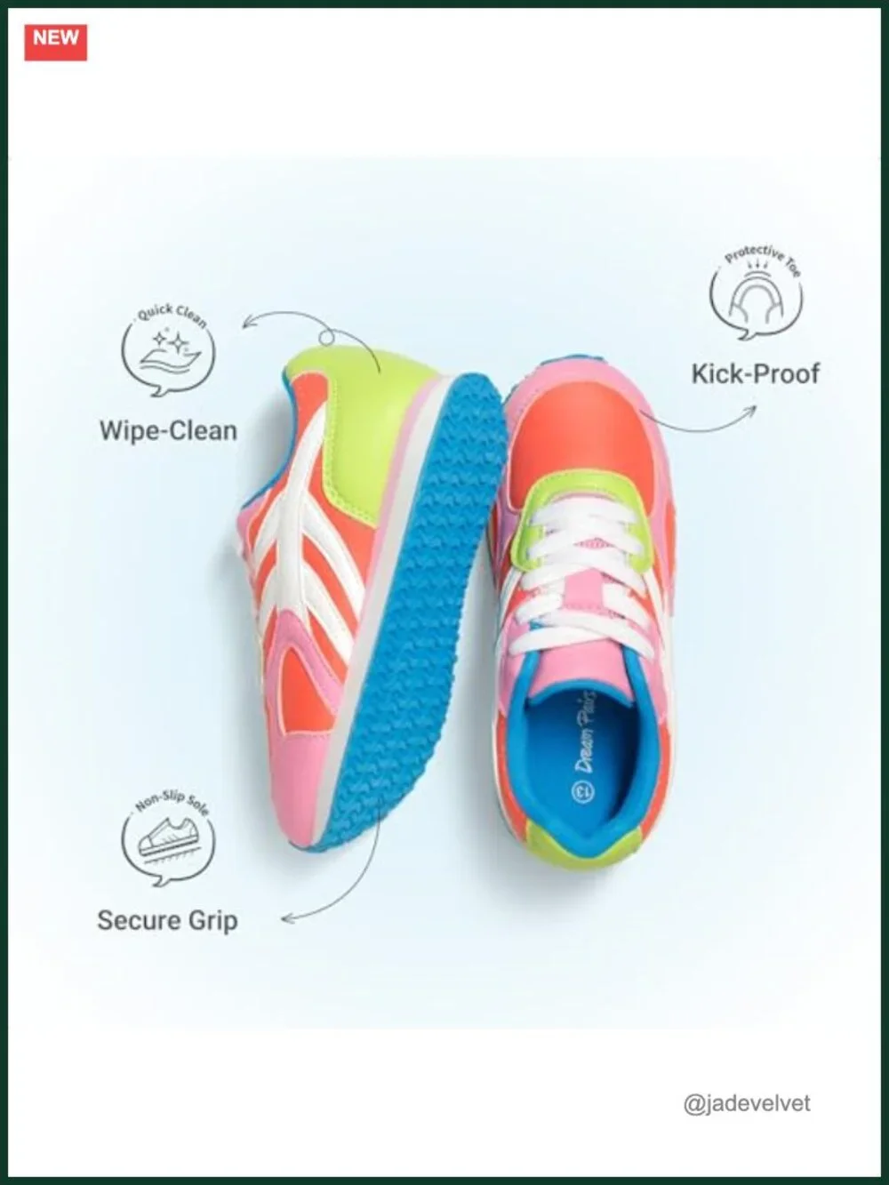 Girls Rainbow Sneakers, PU Leather, Foam Insole, Lace-Up, Lightweight